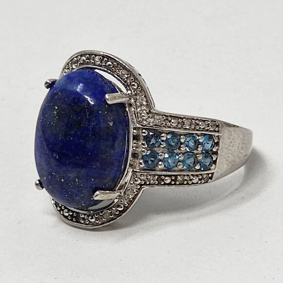 Vintage Lapis Lazuli Aquamarine Sterling Silver Size 10 Ring - Picture 2 of 12